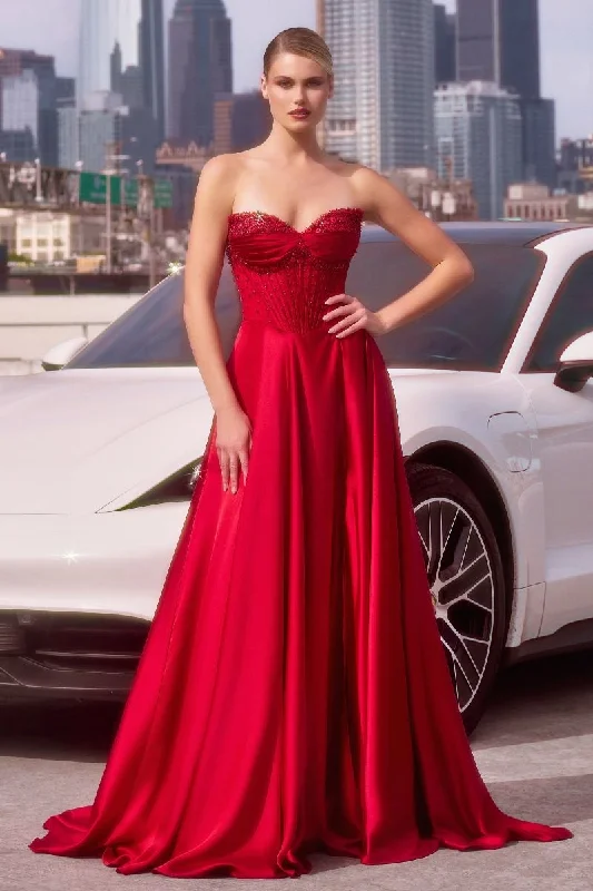 Cinderella Divine CD297 Beaded A Line Long Formal Corset Prom Dress