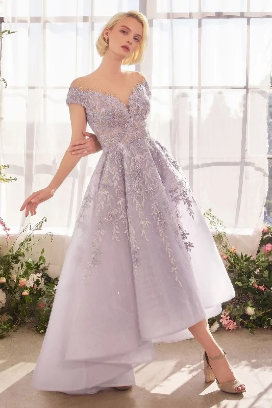Andrea & Leo A1454 A Line High Low Formal Lace Applique Prom Dress