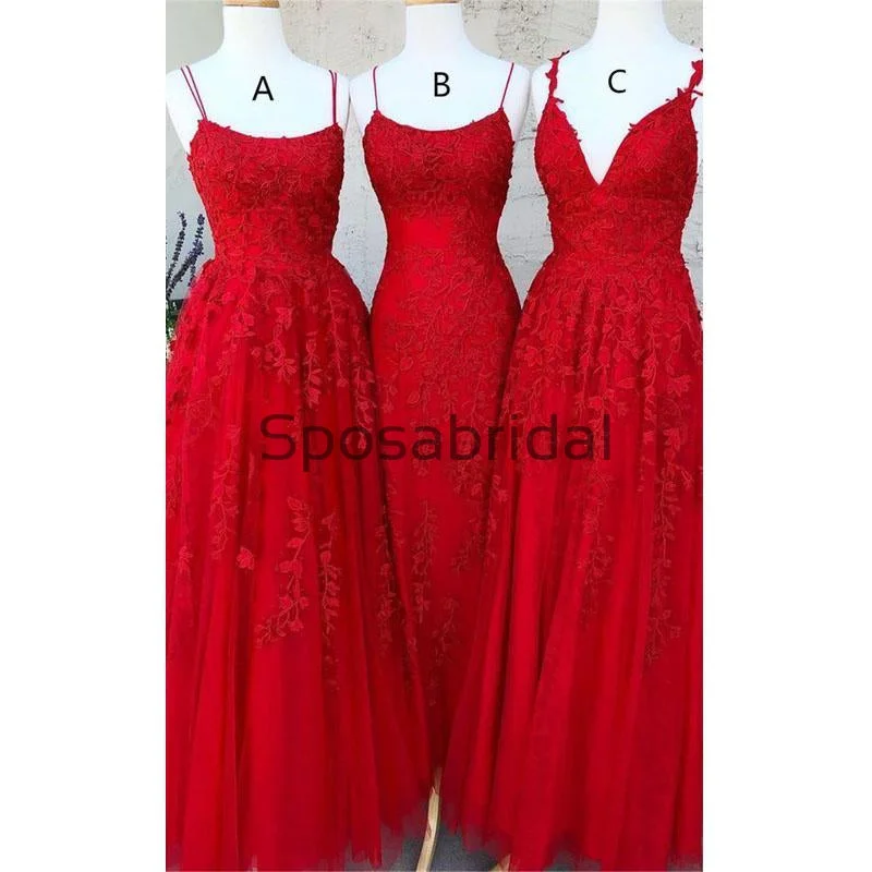 A-line Mermaid Red Mismatched Lace Long Modest Prom Dresses PD2138