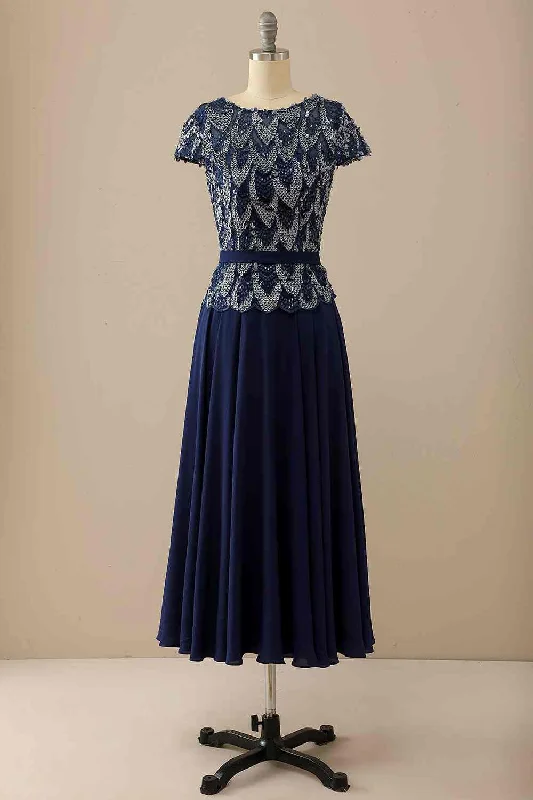 Navy Blue Sequins Mother of the Bride Dress