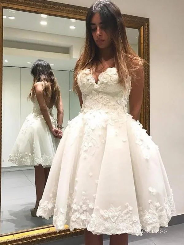 A-line Sweetheart White Lace Short Prom Dress Homecoming Dresses #MHL2891