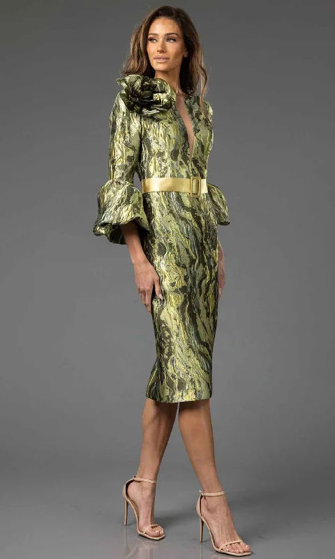 Terani Couture 251C4167 - Quarter Sleeve Lava Jacquard Cocktail Dress