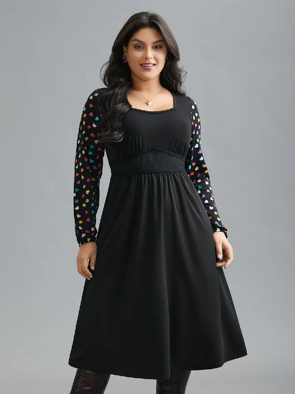 Polka Dot Sleeve Waist-Cinched Lace Dress