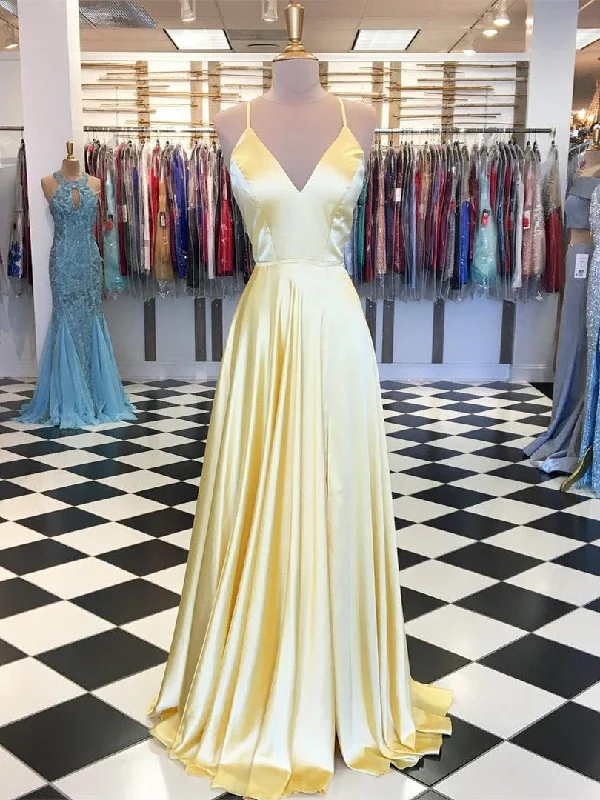 Gorgeous Spaghetti Straps A-line Prom Dresses Satin Gowns PD365