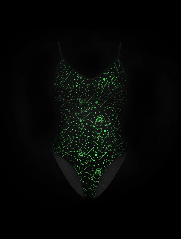 AiraModal™ Starry Nightmares Glowing Scoop Neck Bodysuit Trendy Bodysuit with Sleeves