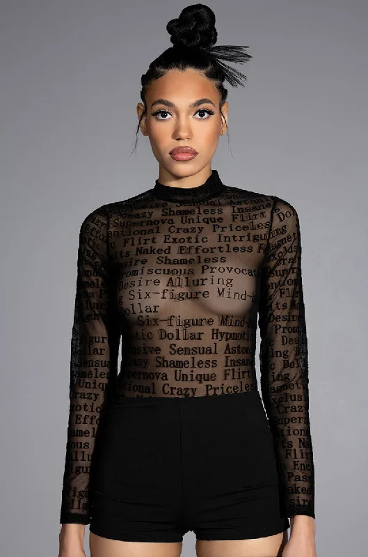 ALL ABOUT ME MESH LONG SLEEVE BODYSUIT Stylish Faux Leather Bodysuit