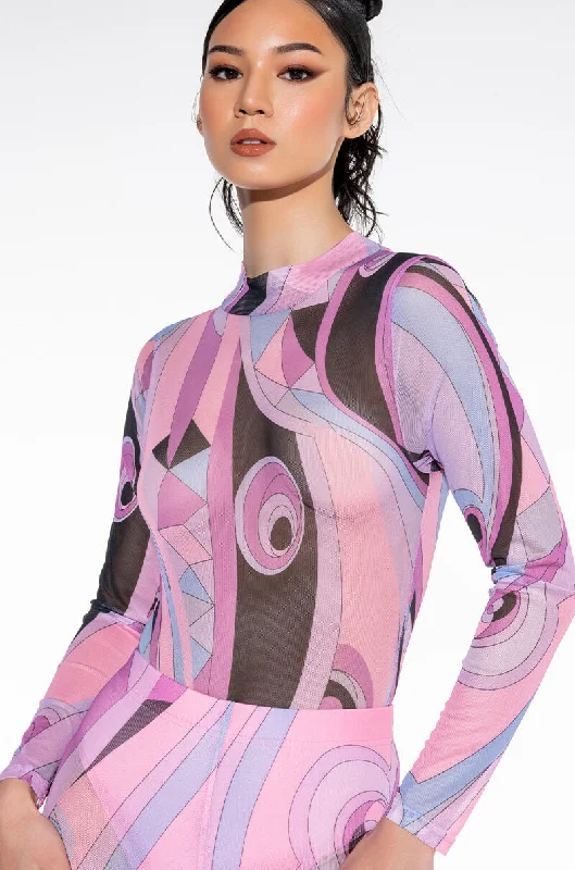 BIA LONG SLEEVE MOCK NECK MESH BODYSUIT Trendy Bodysuit with Zipper