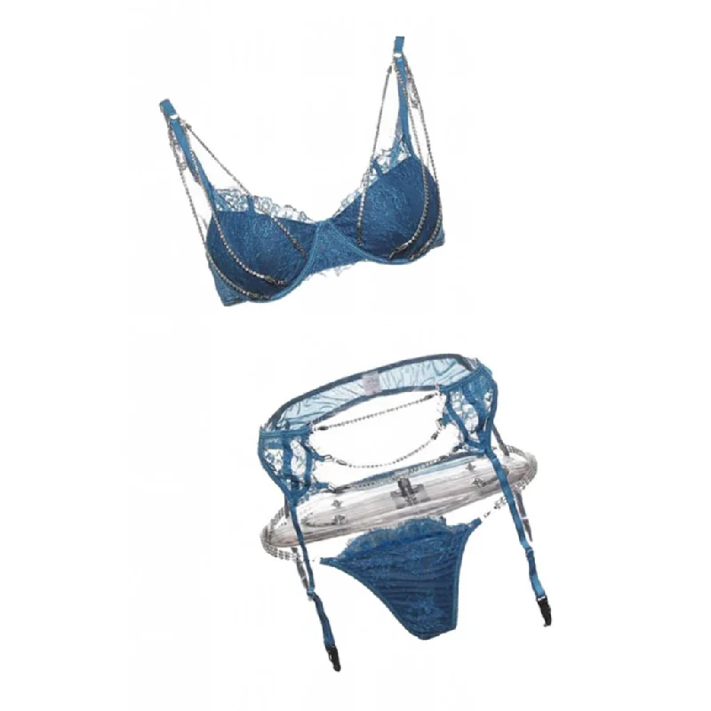 Maxbell Maxbell Crystal Chain Sexy Lingerie Women 3 Piece Lace Bodysuit Bra and Panty Set L Comfortable Lace Bodysuit