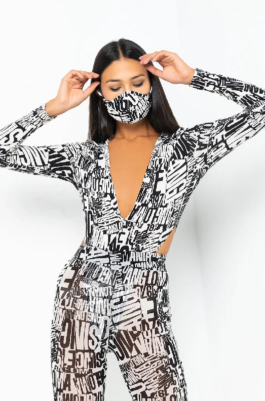 FINE AF MESH LONG SLEEVE BODYSUIT Elegant Bodysuit with Belted Waist