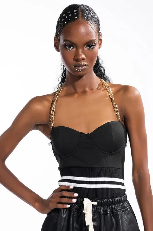 GAME TIME RHINESTONE STRAP BODYSUIT Stylish Bodysuit with Cross Front