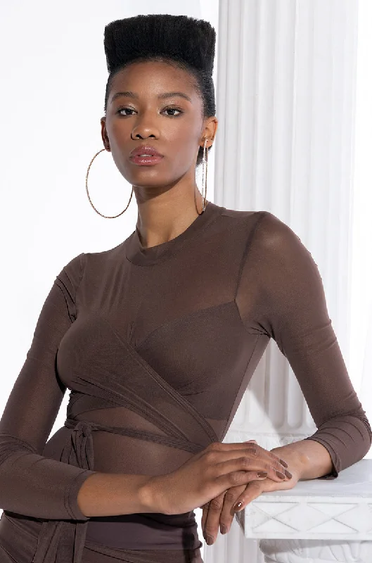 GET IT RIGHT GET IT MESH TIE FRONT BODYSUIT Trendy Scoop Back Bodysuit