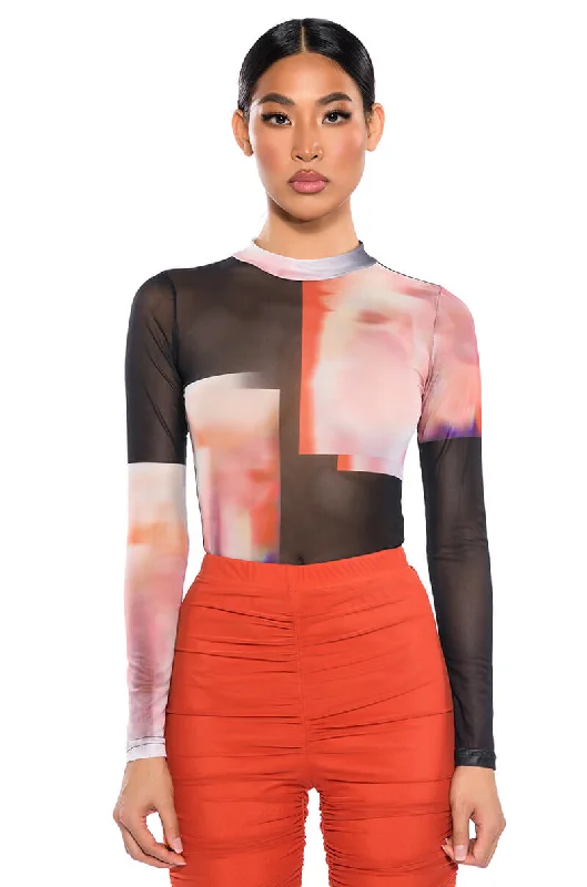 HEAT OF THE MOMENT MESH PRINT BODYSUIT Stylish Bodysuit with Lace Detail