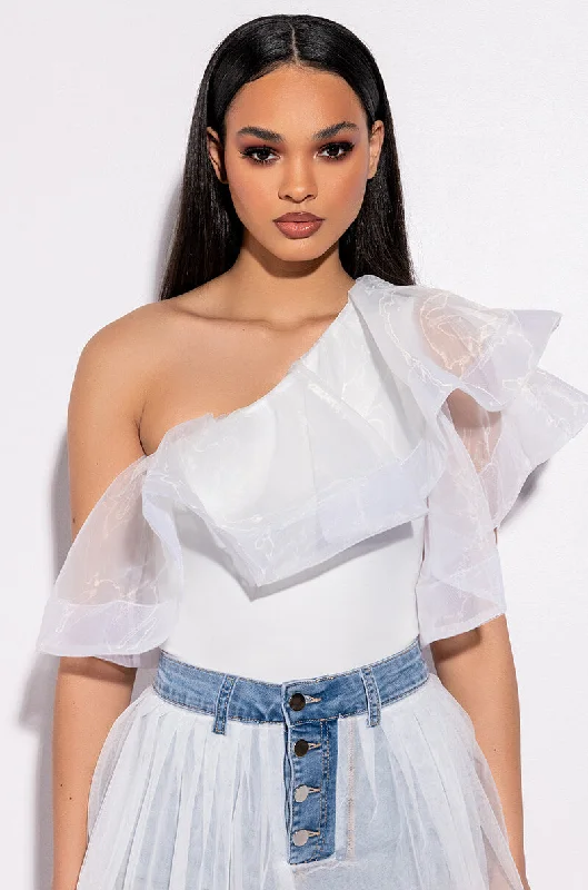 HEAVENLY ONE SHOULDER RUFFLE BODYSUIT Comfortable T-shirt Bodysuit