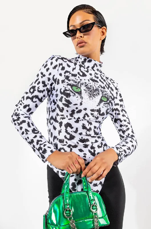 HERE KITTY KITTY LONG SLEEVE MOCK NECK CHEEKY BODYSUIT Cozy Stretch Bodysuit