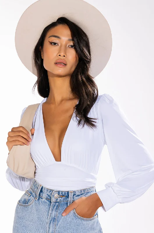 ITS GETTING LATE LONG SLEEVE VNECK CHEEKY BODYSUIT Stylish One-Shoulder Bodysuit