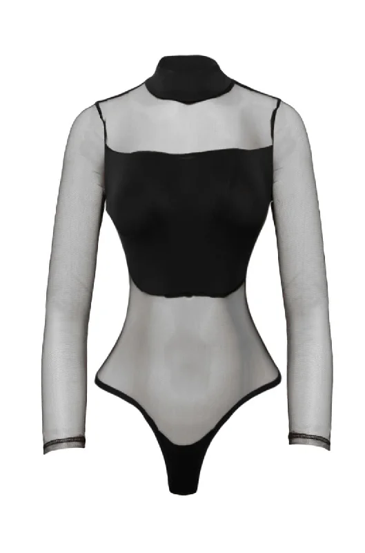 LOVELY LINES MESH BODYSUIT BLACK Comfortable Bodysuit for Sleep