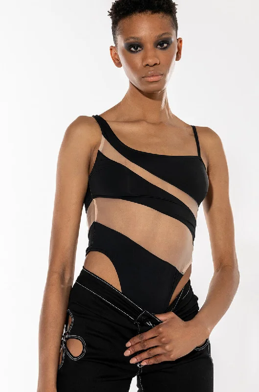 MOJAVE LINES ILLUSIONS SLEEVELESS BODYSUIT Fashionable Plunge Bodysuit
