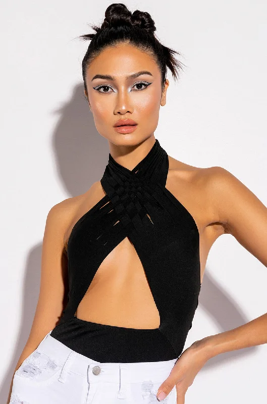 OTW STRAPPY SLEEVELESS HALTER BODYSUIT Fashionable Bodysuit with Button Front