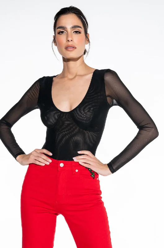 PAXTON MESH LONG SLEEVE BODYSUIT Stylish Bodysuit with Pockets