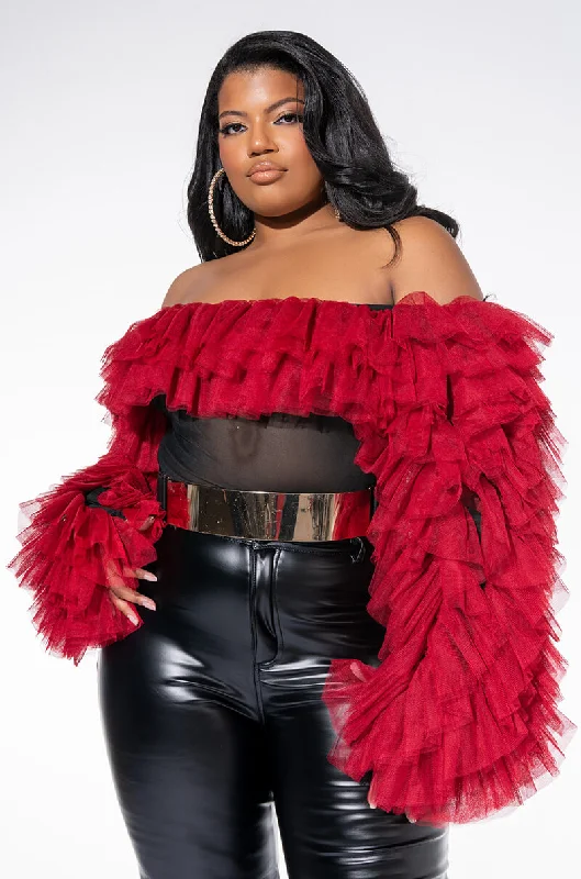 PLUS AWARD WINNER MULTI RUFFLE BODYSUIT Stylish Bodysuit with Peplum