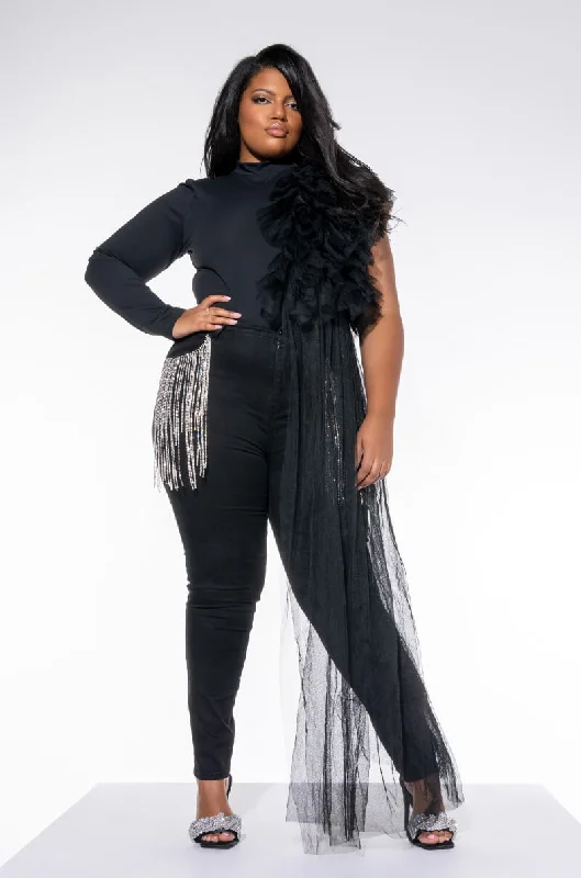 PLUS CAN'T GET ENOUGH TULLE DETAIL BODYSUIT Trendy Bodysuit with Cutouts