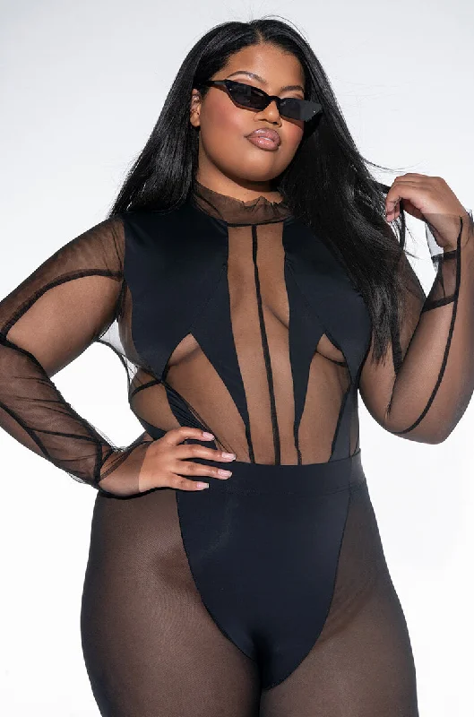 PLUS TASTY ILLUSION MESH CUTOUTS BODYSUIT Comfortable Printed Bodysuit