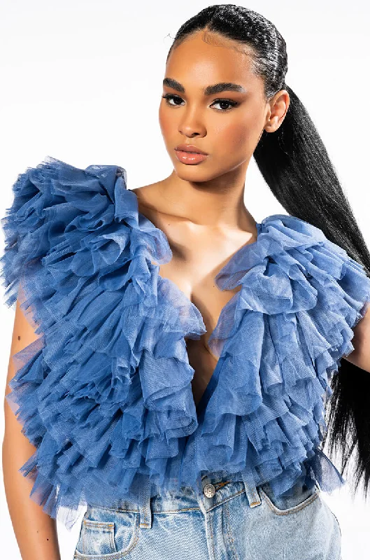 ROMANTIC TULLE RUFFLE BODYSUIT Trendy Bodysuit with Cutouts