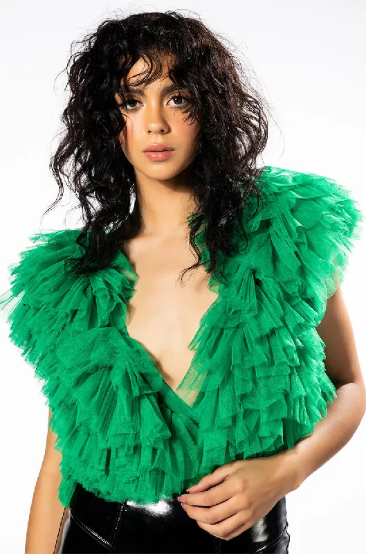 ROMANTIC TULLE RUFFLE BODYSUIT Comfortable Spaghetti Strap Bodysuit