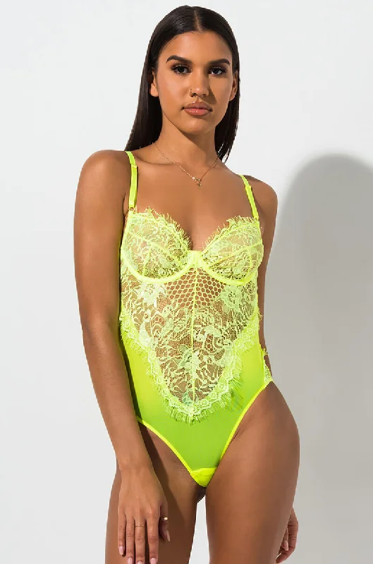 SEXY LACE DRESSY BODYSUIT NEON GREEN Fashionable Cropped Bodysuit