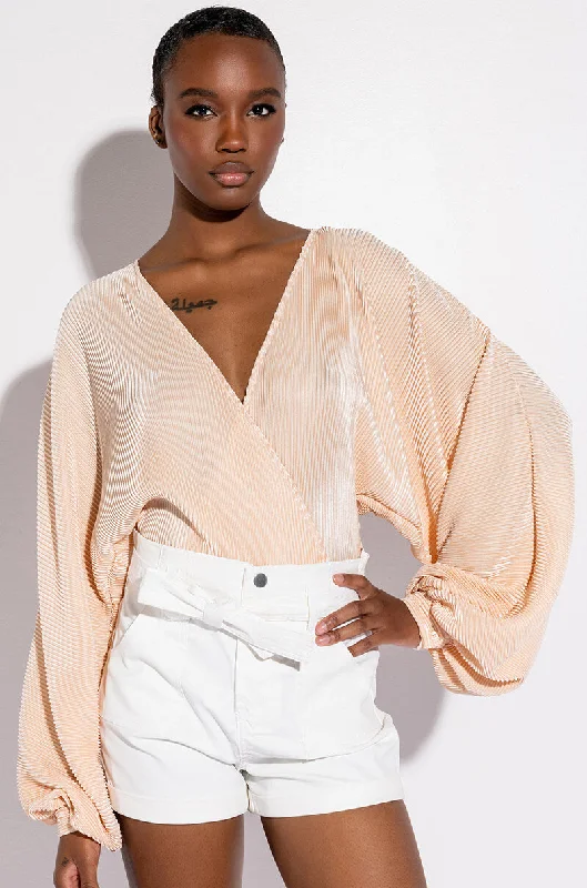 SLOW MOTION LONG SLEEVE WRAP FRONT BODYSUIT Elegant Bodysuit with Bow Detail