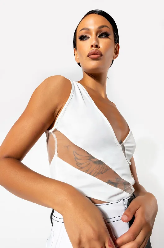 STARS ALIGN SLEEVELESS VNECK CUTOUT BODYSUIT Stylish Mesh Bodysuit with Straps