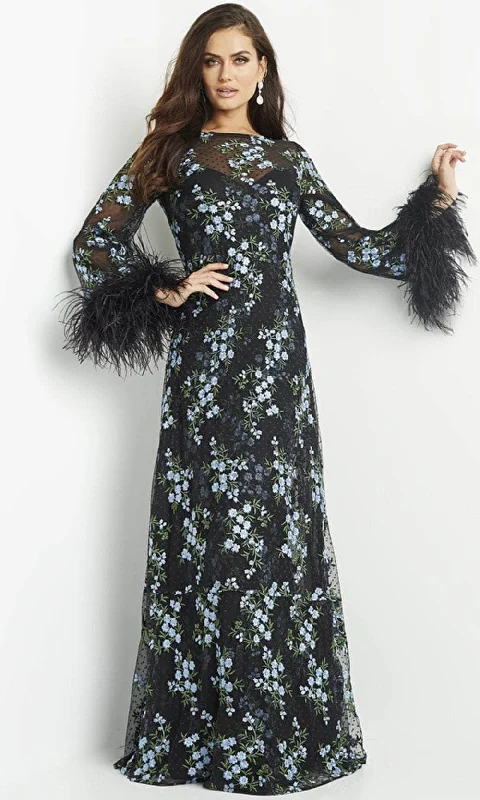Jovani 22335 - Illusion Feathered Evening Dress Tunics stripes playful