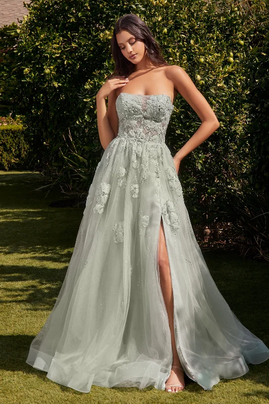 Andrea and Leo A1346 Scoop Neckline Lace up Back High Slit Tulle A-Line Evening Dress Tunics Vintage classic Andrea and Leo A1346 Scoop Neckline Lace up Back High Slit Tulle A-Line Evening Dress Tunics Vintage classic