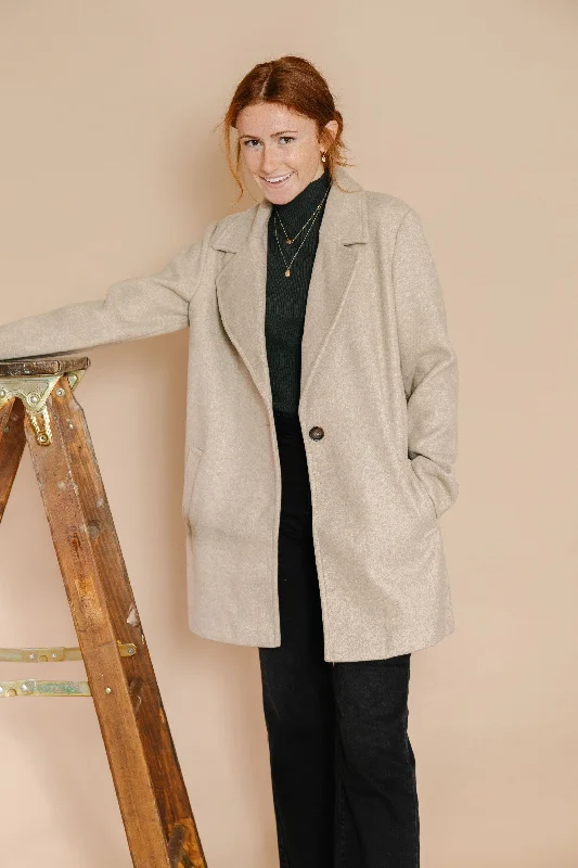 Audrey Coat in Oatmeal Belted Wool Overcoat