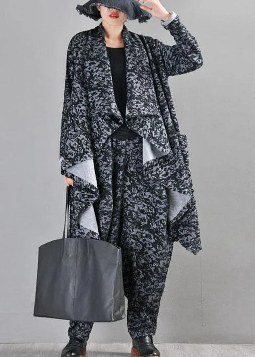 Boutique Black Grey Knit asymmetrical design Print Fall Coat Fur-Trimmed Winter Coat Boutique Black Grey Knit asymmetrical design Print Fall Coat Fur-Trimmed Winter Coat