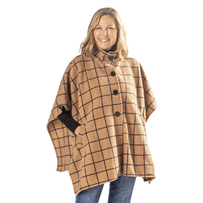 Bridget Cozy Coat 4 Button Fleece Poncho Elegant Cape Blazer