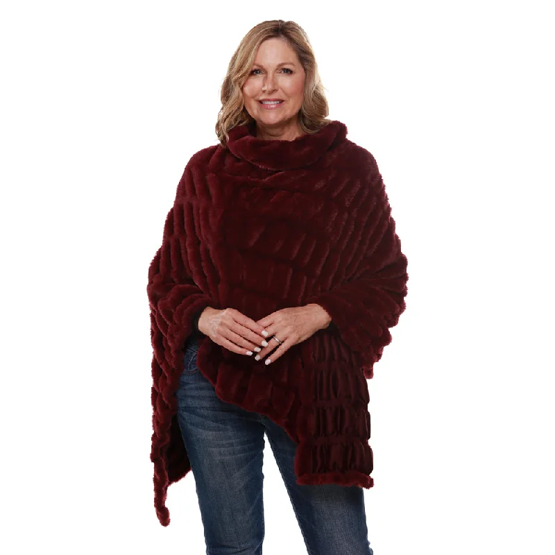 Plush Faux Fur Wine Coat Poncho Velvet Evening Cape