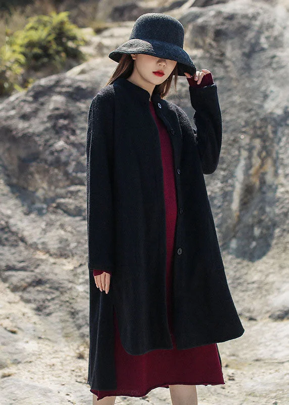 French Black Stand Collar low high design Woolen Coats Winter Fitted Tailored Blazer French Black Stand Collar low high design Woolen Coats Winter Fitted Tailored Blazer