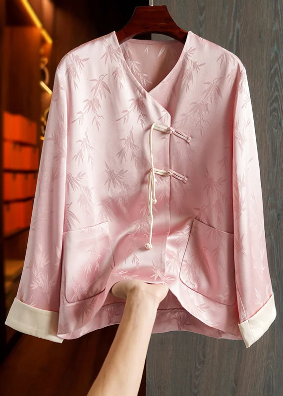 Loose Pink Button Print Pockets Patchwork Silk Coats Fall Sleeveless Puffer Vest
