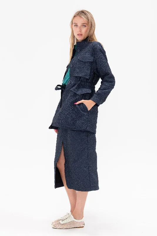 Coat, Navy Cropped Moto Jacket