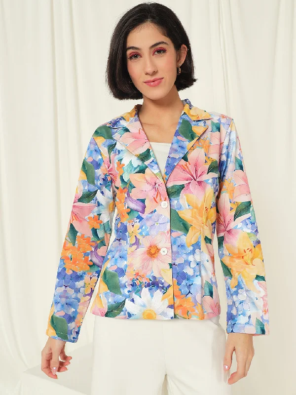 TANDUL  Fleece Floral Print Coat For Women Fuzzy Sherpa Pullover