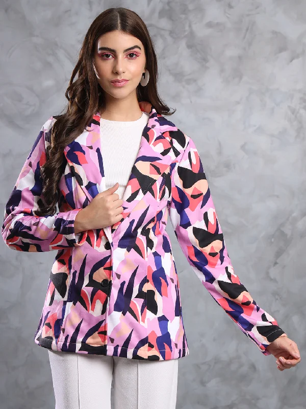 TANDUL  FLEECE BLEND Printed Coat For Women Casual Open-Front Coat