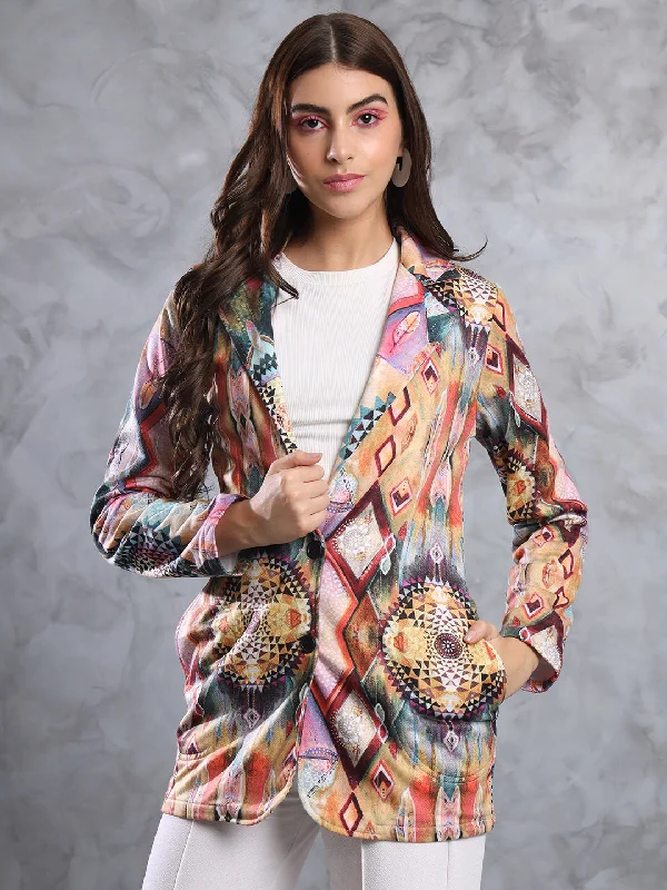 TANDUL  FLEECE BLEND Printed Coat For Women Classic Riding Jacket