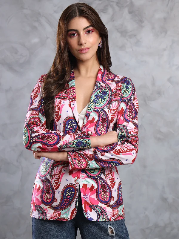 TANDUL  FLEECE BLEND Printed Coat For Women Fur-Trimmed Winter Coat
