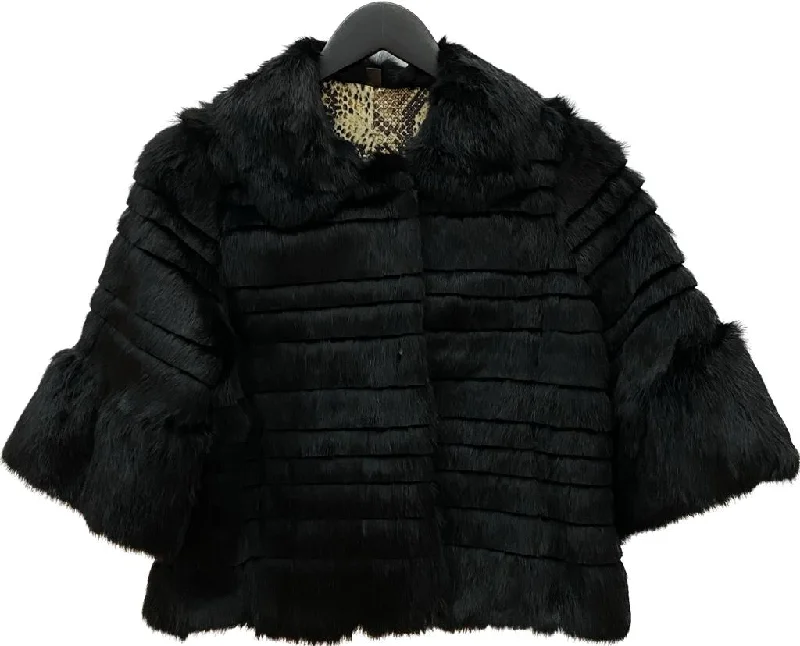 B16R - Cuadra black rabbit fur coat for women Stretchy Active Jacket