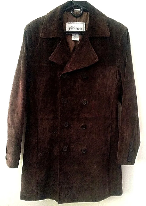 Women's Vintage Modern Essentials- Brown 100% Leather DB Outercoat- size S Padded Ski Jacket