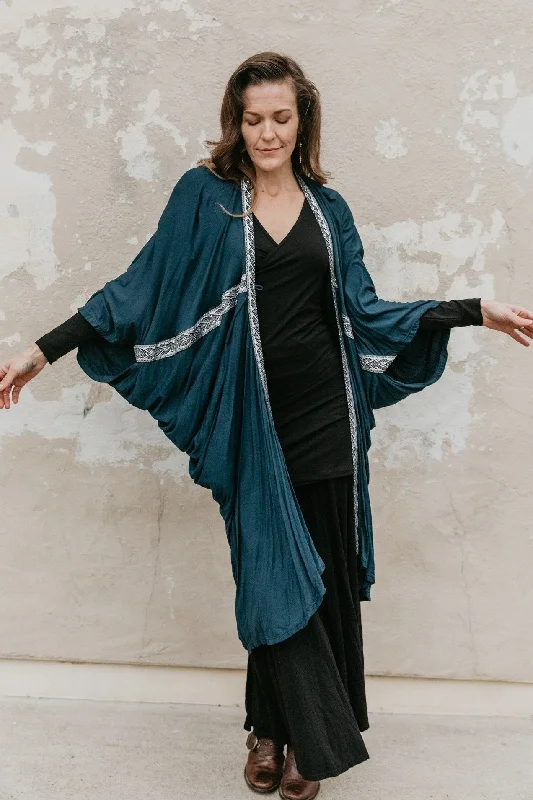 Long Cocoon Coat - Navy w/Trim Chic Oversized Blazer