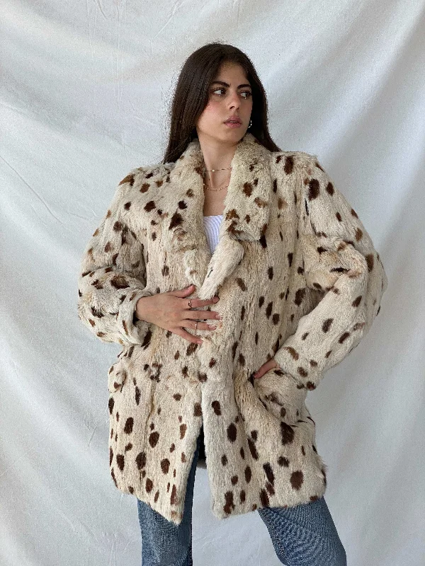 Luxurious Vintage Real Fur Leopard Coat - M Buttoned Peplum Coat