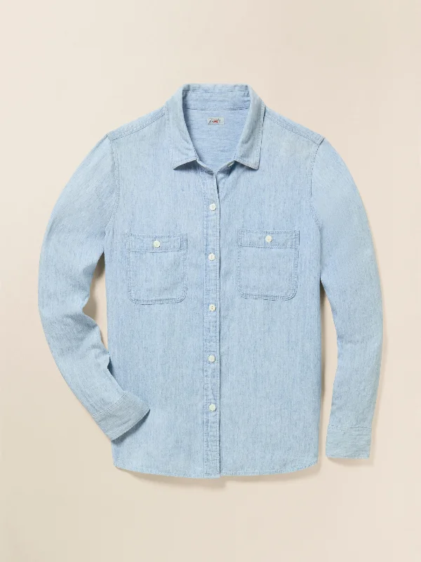 Tried & True Chambray Shirt - Mid Wash Plaid T-Shirt Polka Dot Checkered