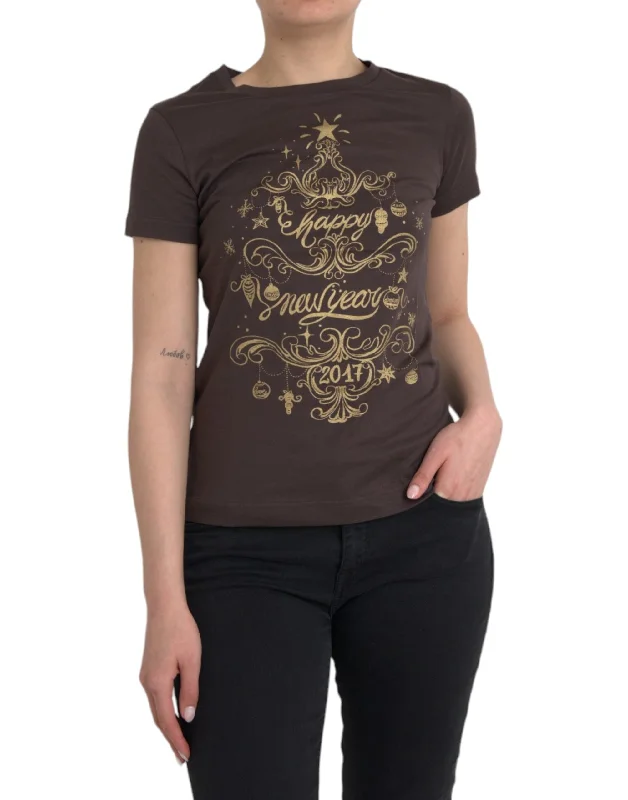 Dolce & Gabbana Brown Crewneck 2017 Motive Print T-shirt Layered Multi-layer Single Layer